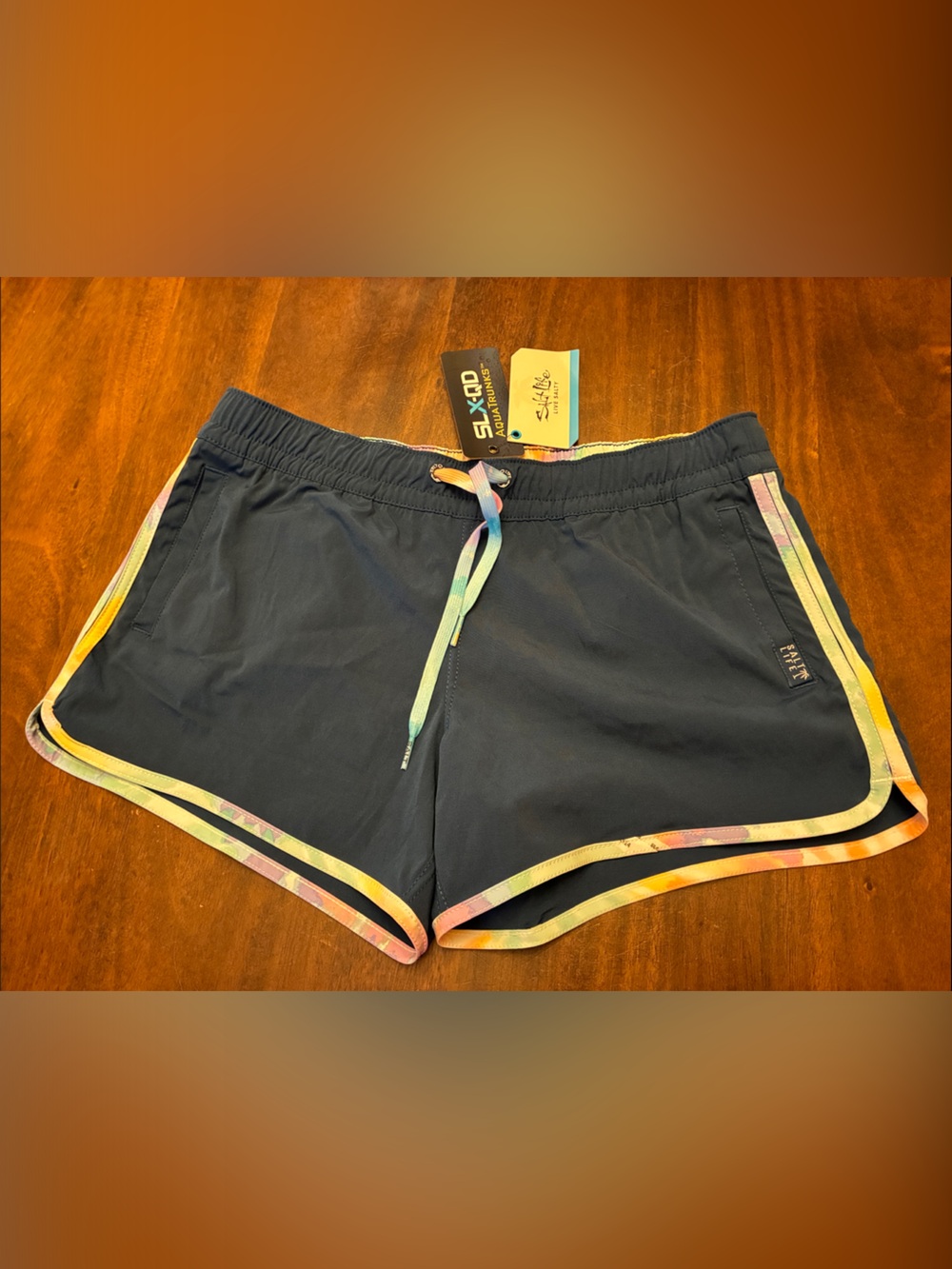 Salt Life Women's Black Athletic Shorts with Pastel Trim